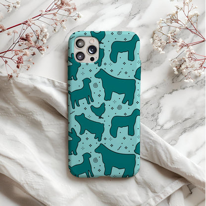 4H Livestock Seamless Pattern Turquoise Farm Animals Show Barn Boho Digital Download