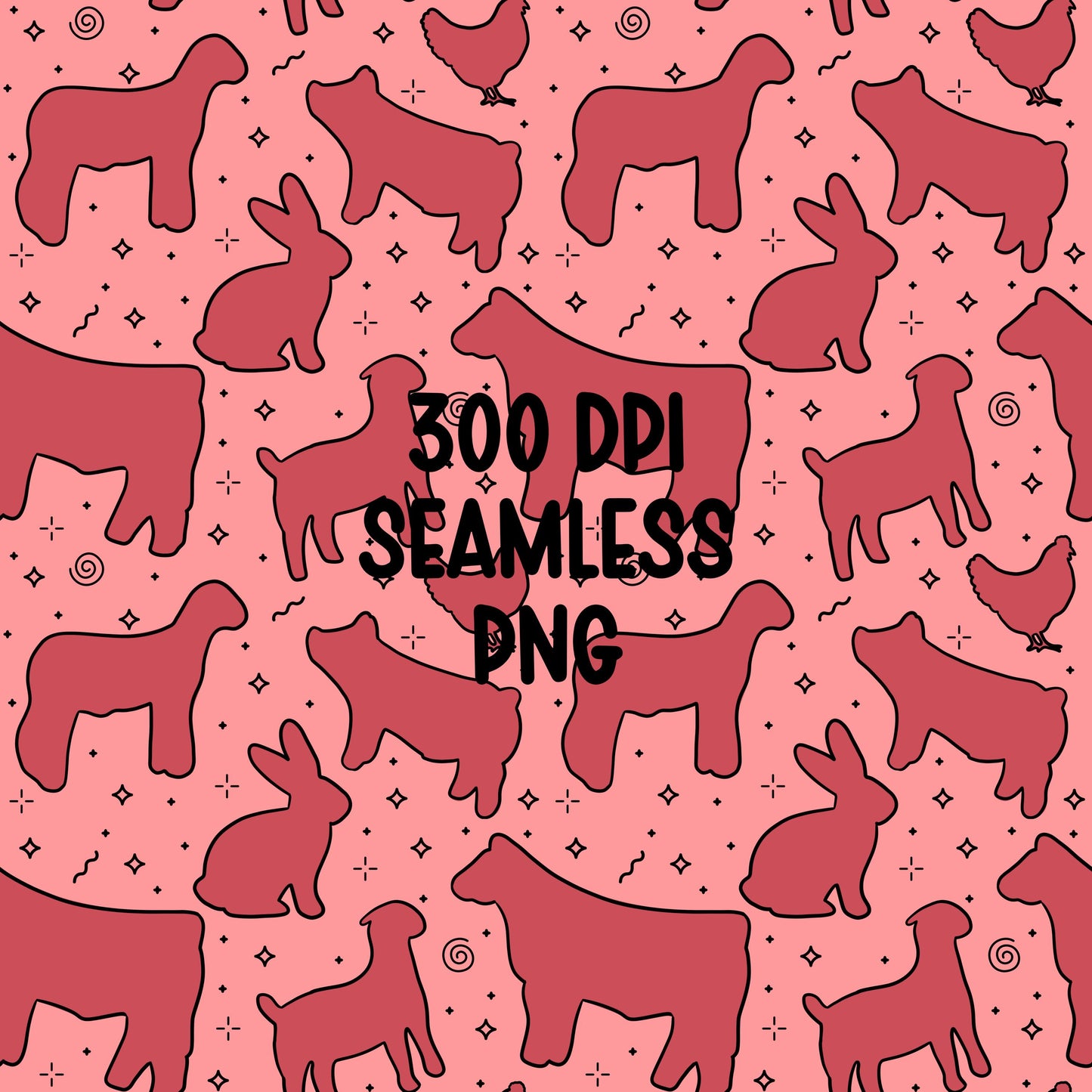 4H Livestock Seamless Pattern Pink Farm Animals Show Barn Boho Digital Download