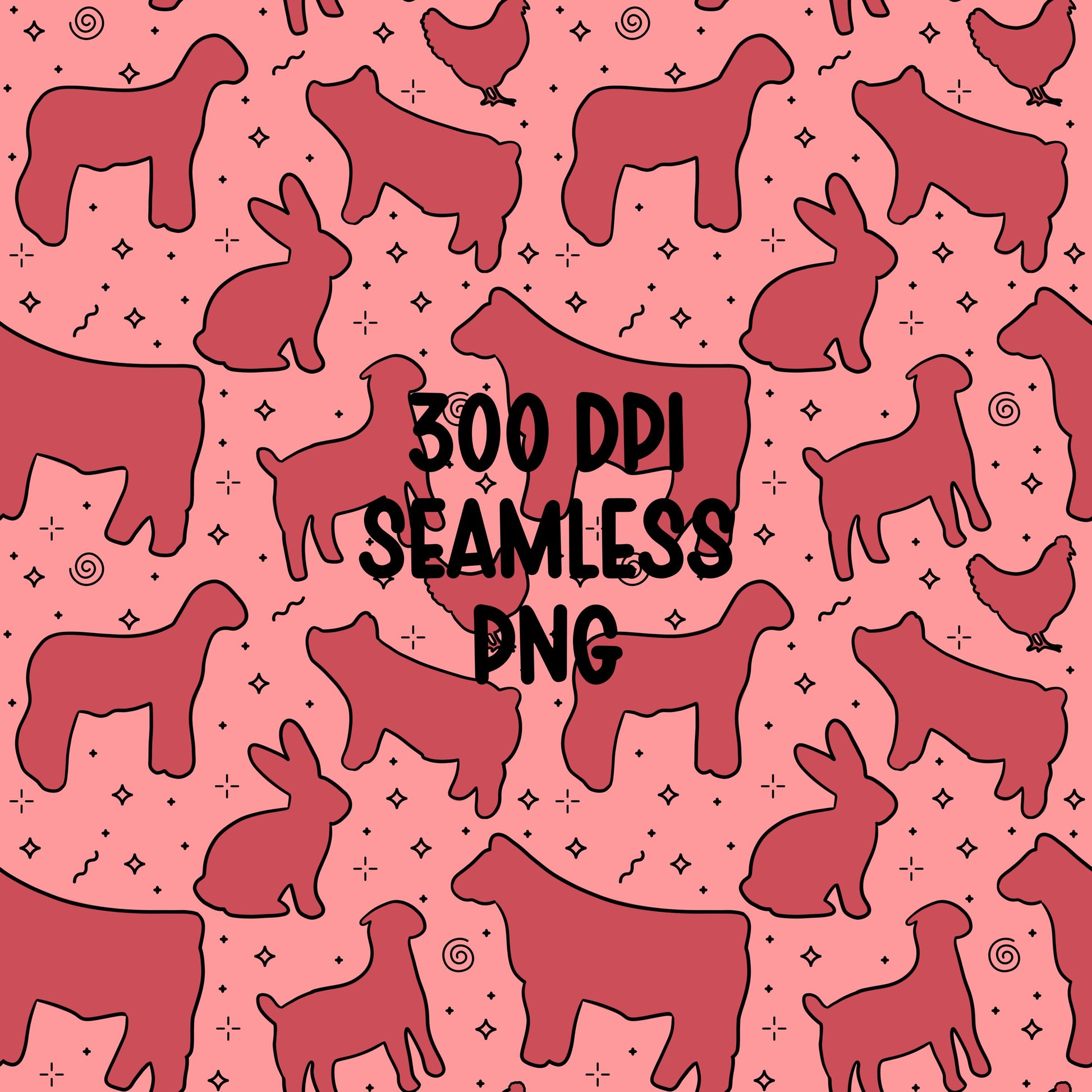 4H Livestock Seamless Pattern Pink Farm Animals Show Barn Boho Digital Download