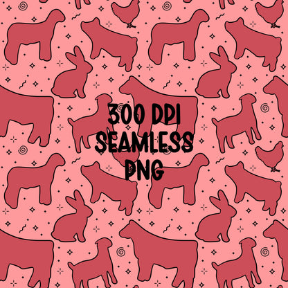 4H Livestock Seamless Pattern Pink Farm Animals Show Barn Boho Digital Download
