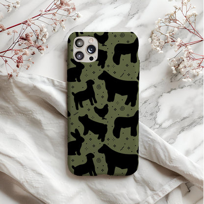 4H Livestock Seamless Pattern Green Farm Animals Show Barn Boho Digital Download