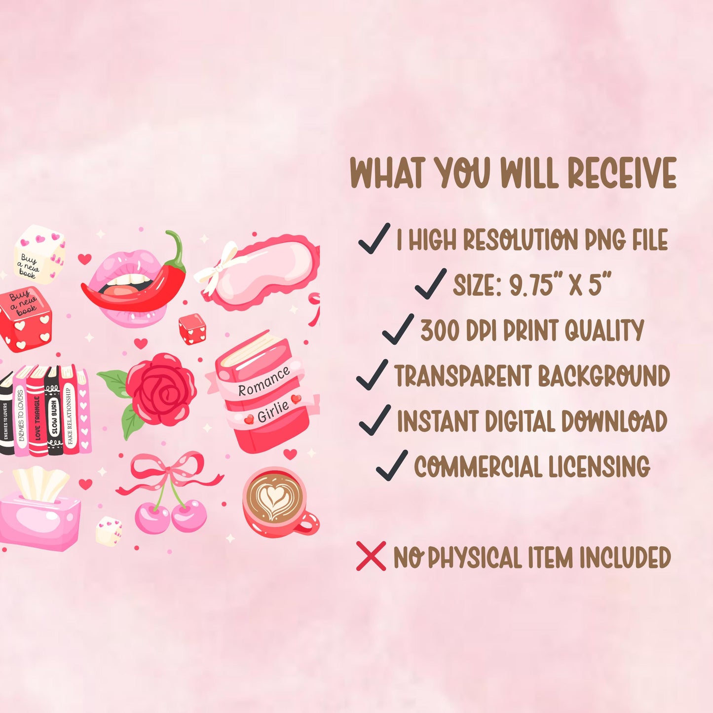 Pink Coquette Bookish 16oz Glass Can Wrap | Romance Girlie PNG (Digital Download)