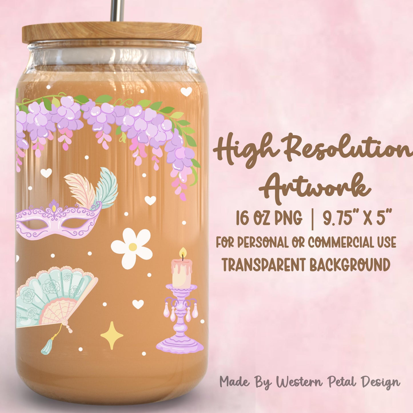 Regency Romance Glass Can Wrap PNG | Bridgerton Inspired Cottagecore Tumbler Design (Digital Download)