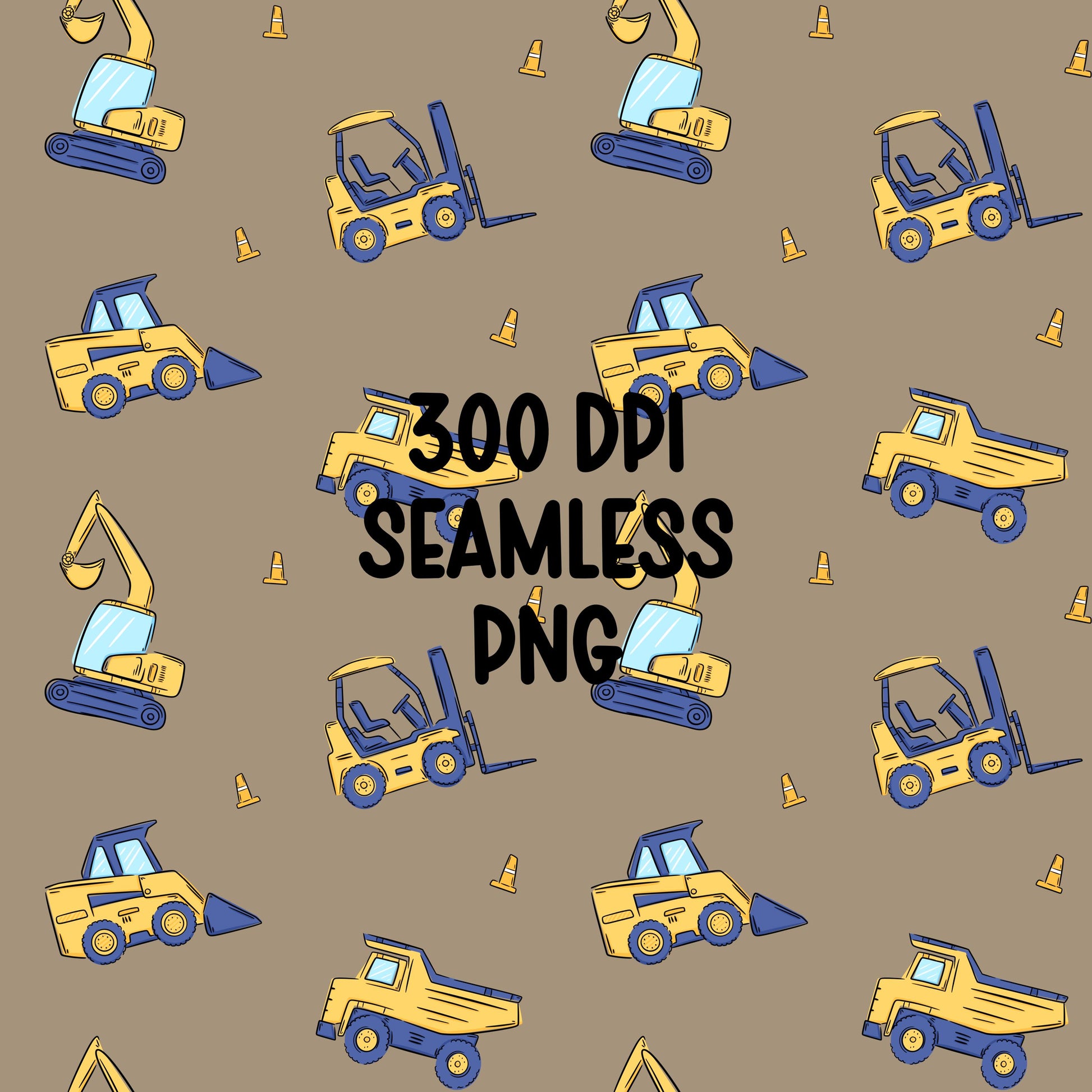 Construction Seamless Pattern PNG, Excavator Dump Truck Digital Paper (Digital Download)