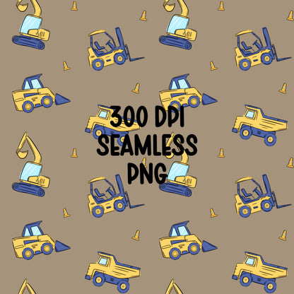 Construction Seamless Pattern PNG, Excavator Dump Truck Digital Paper (Digital Download)