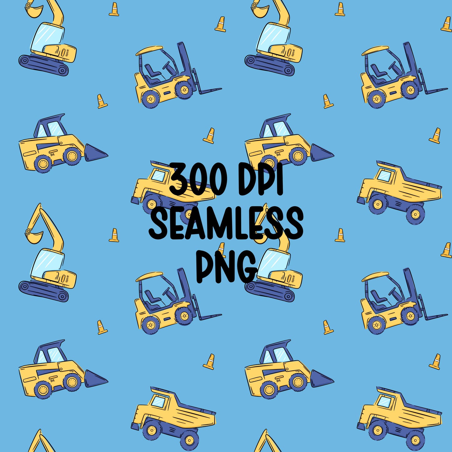 Construction Vehicles Seamless Pattern PNG, Kids Builder Digital Paper (Digital Download)