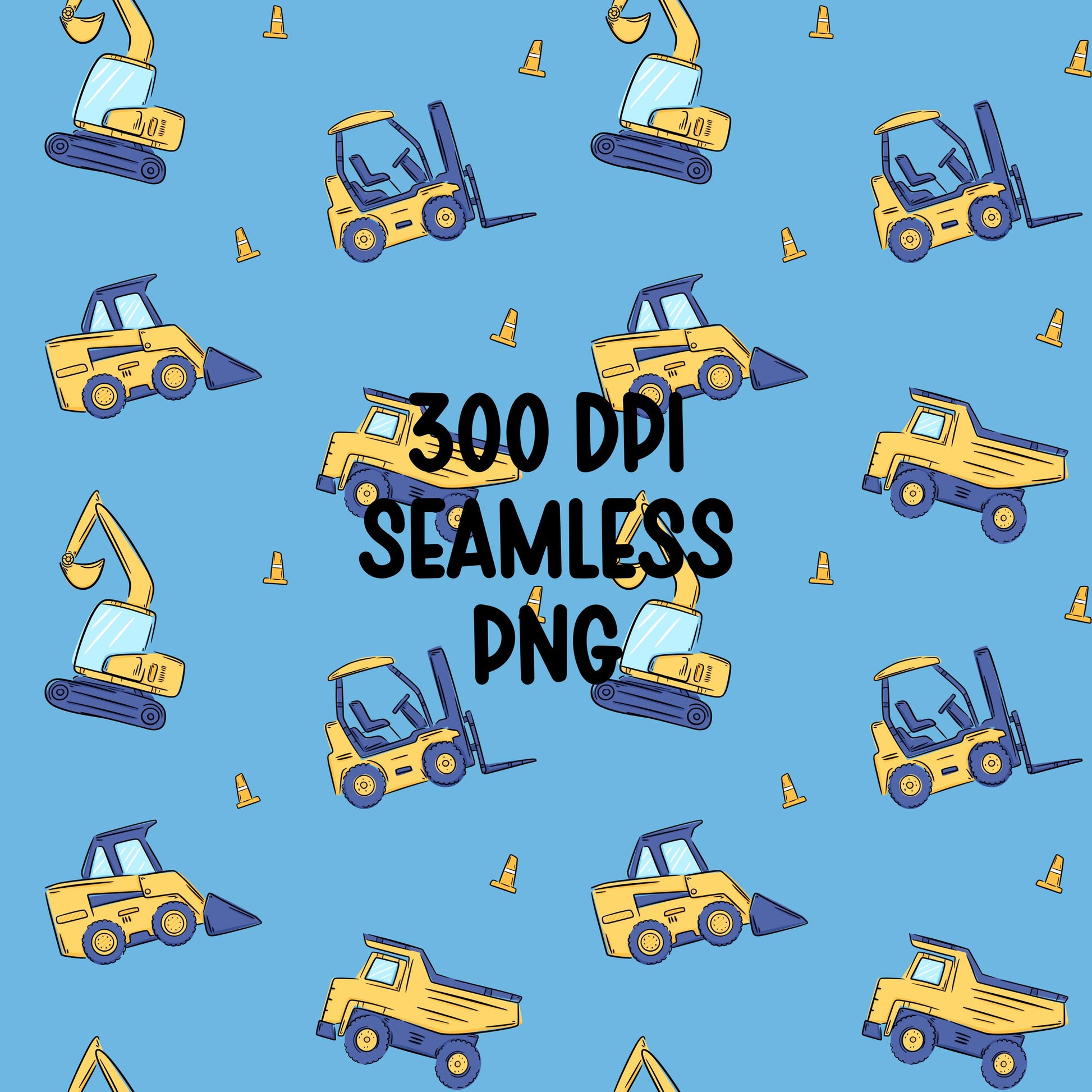 Construction Vehicles Seamless Pattern PNG, Kids Builder Digital Paper (Digital Download)
