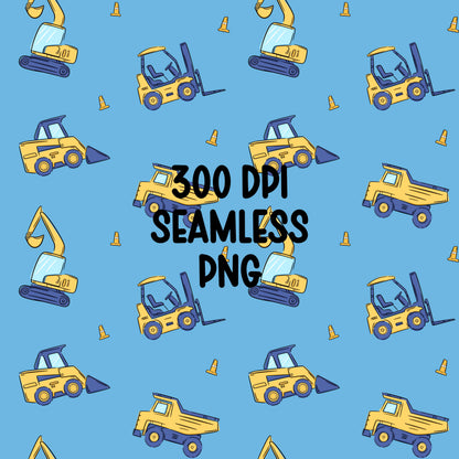 Construction Vehicles Seamless Pattern PNG, Kids Builder Digital Paper (Digital Download)