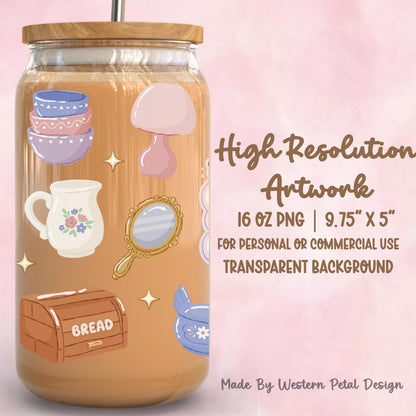 Thrifting Glass Can Wrap PNG | Vintage Cottagecore Tumbler Design for DIY Crafts Waterslide Vinyl DTF 16oz Digital Download