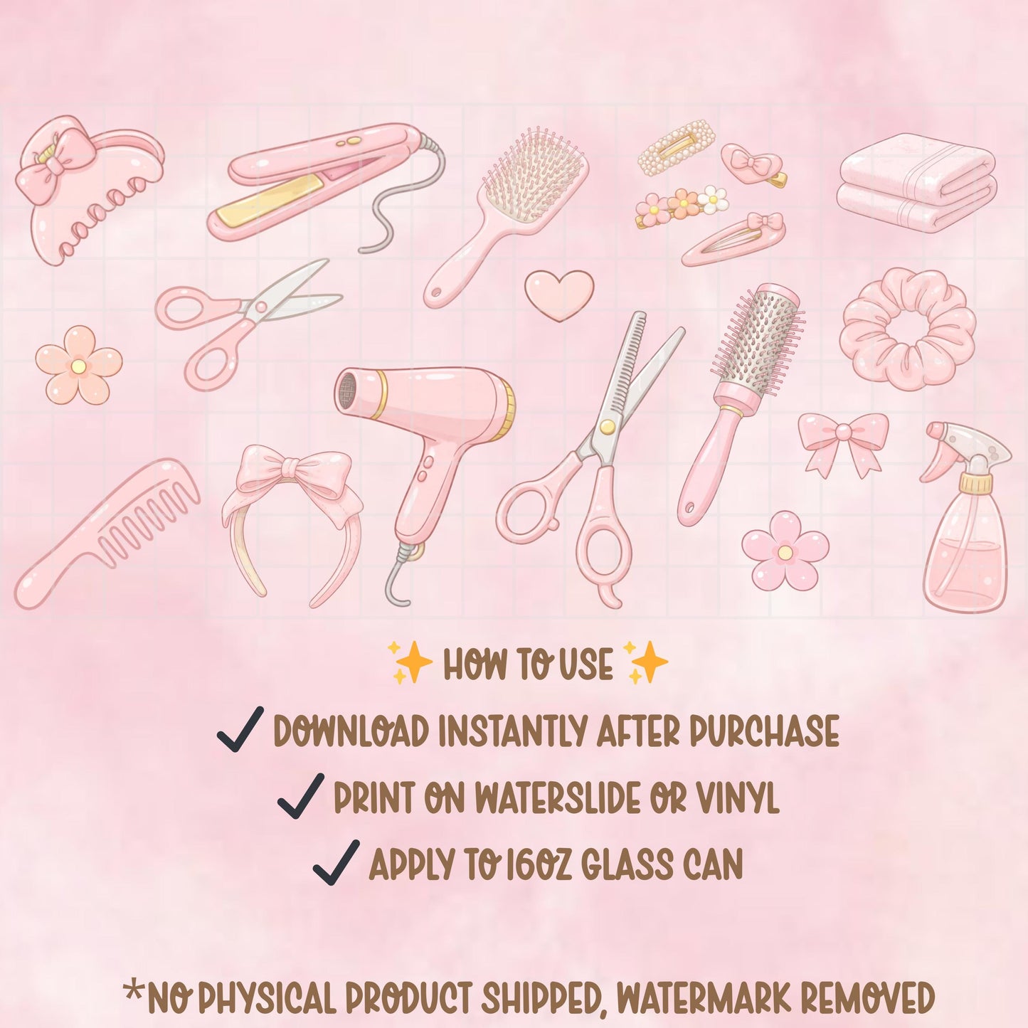 Pink Hair Stylist Glass Can Wrap PNG | Coquette Beauty Tumbler Design (Digital Download)