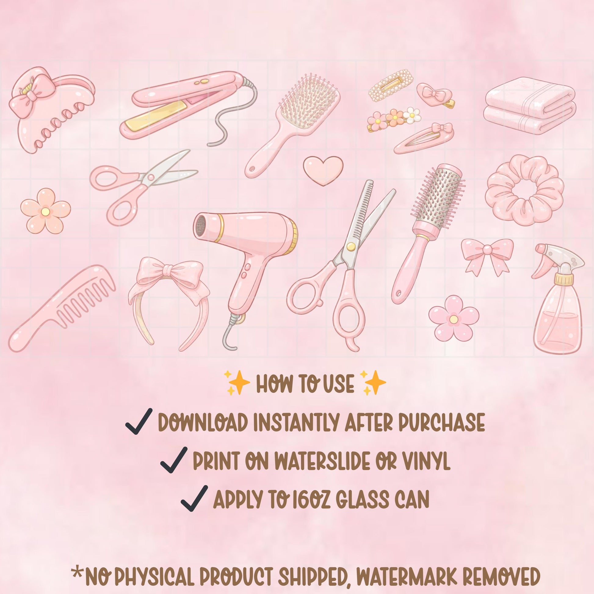 Pink Hair Stylist Glass Can Wrap PNG | Coquette Beauty Tumbler Design (Digital Download)