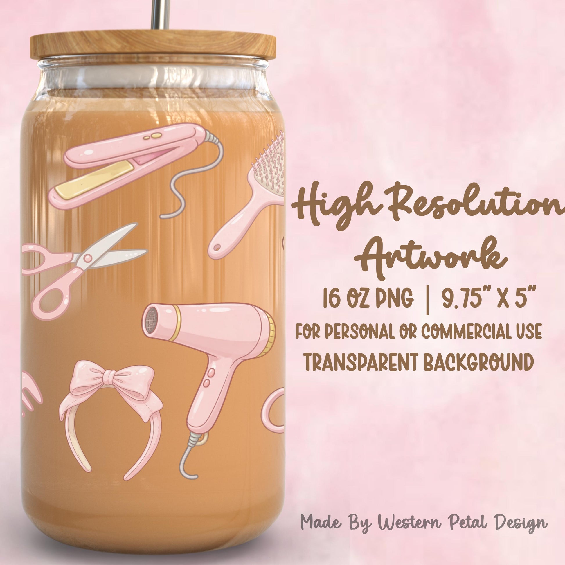 Pink Hair Stylist Glass Can Wrap PNG | Coquette Beauty Tumbler Design (Digital Download)