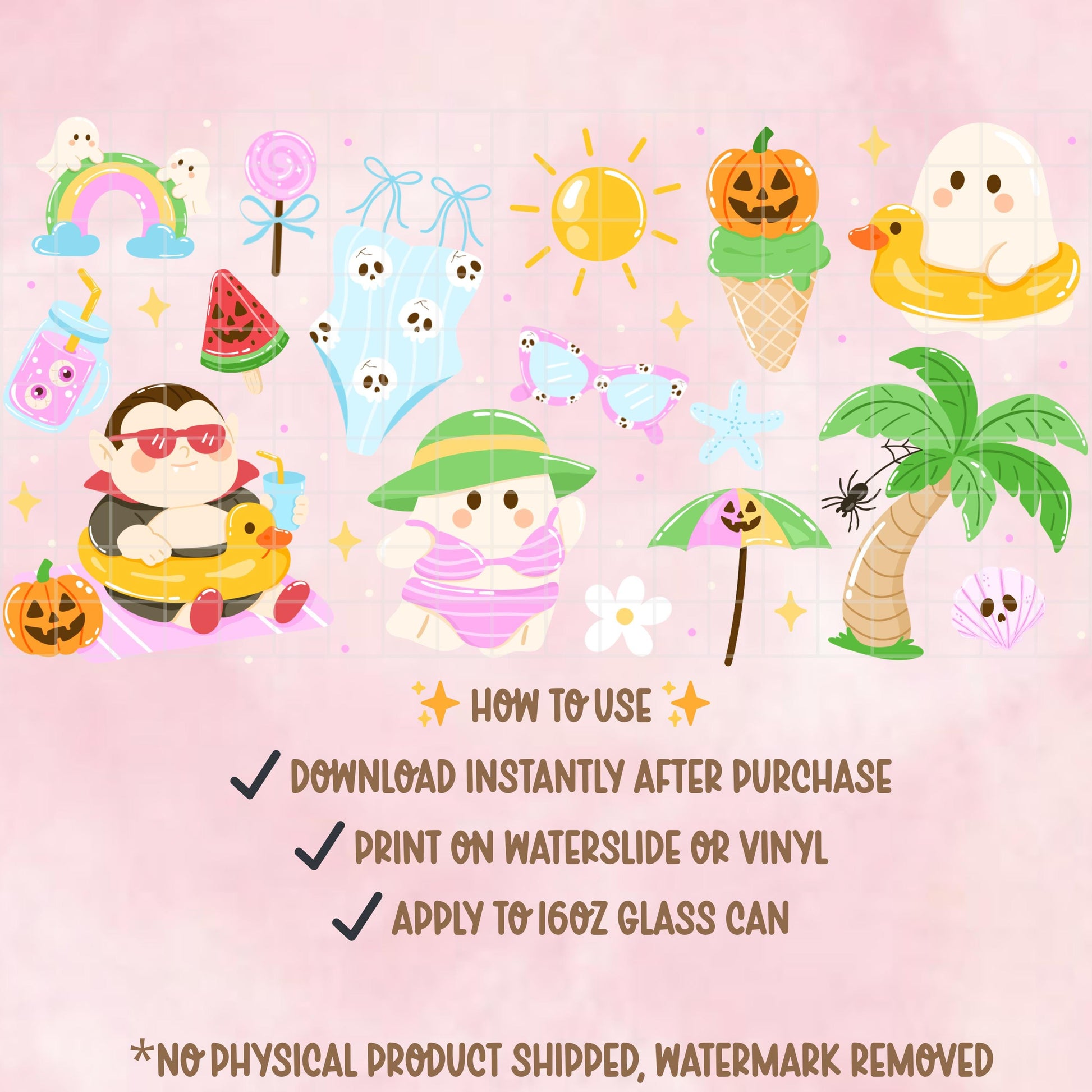 Spooky Summer Glass Can Wrap PNG, Halloween Beach Tumbler Design (Digital Download)