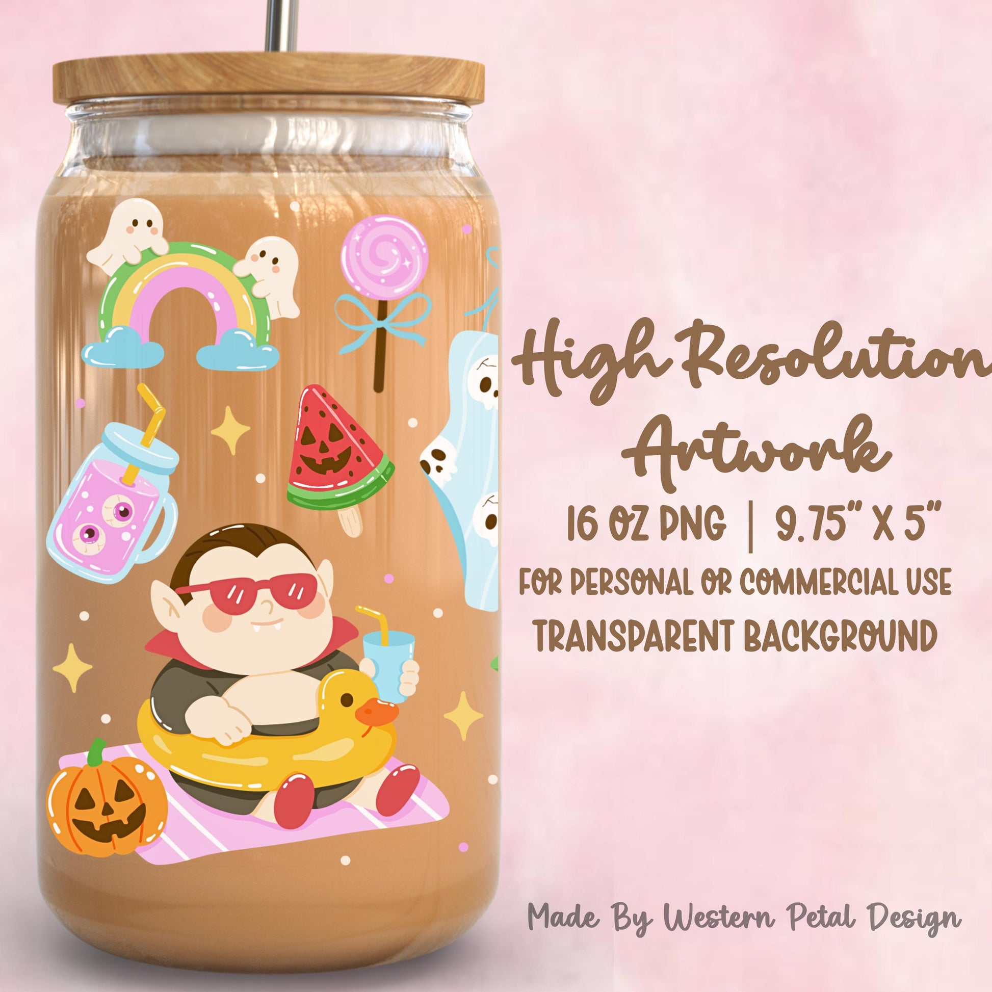 Spooky Summer Glass Can Wrap PNG, Halloween Beach Tumbler Design (Digital Download)