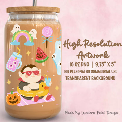 Spooky Summer Glass Can Wrap PNG, Halloween Beach Tumbler Design (Digital Download)