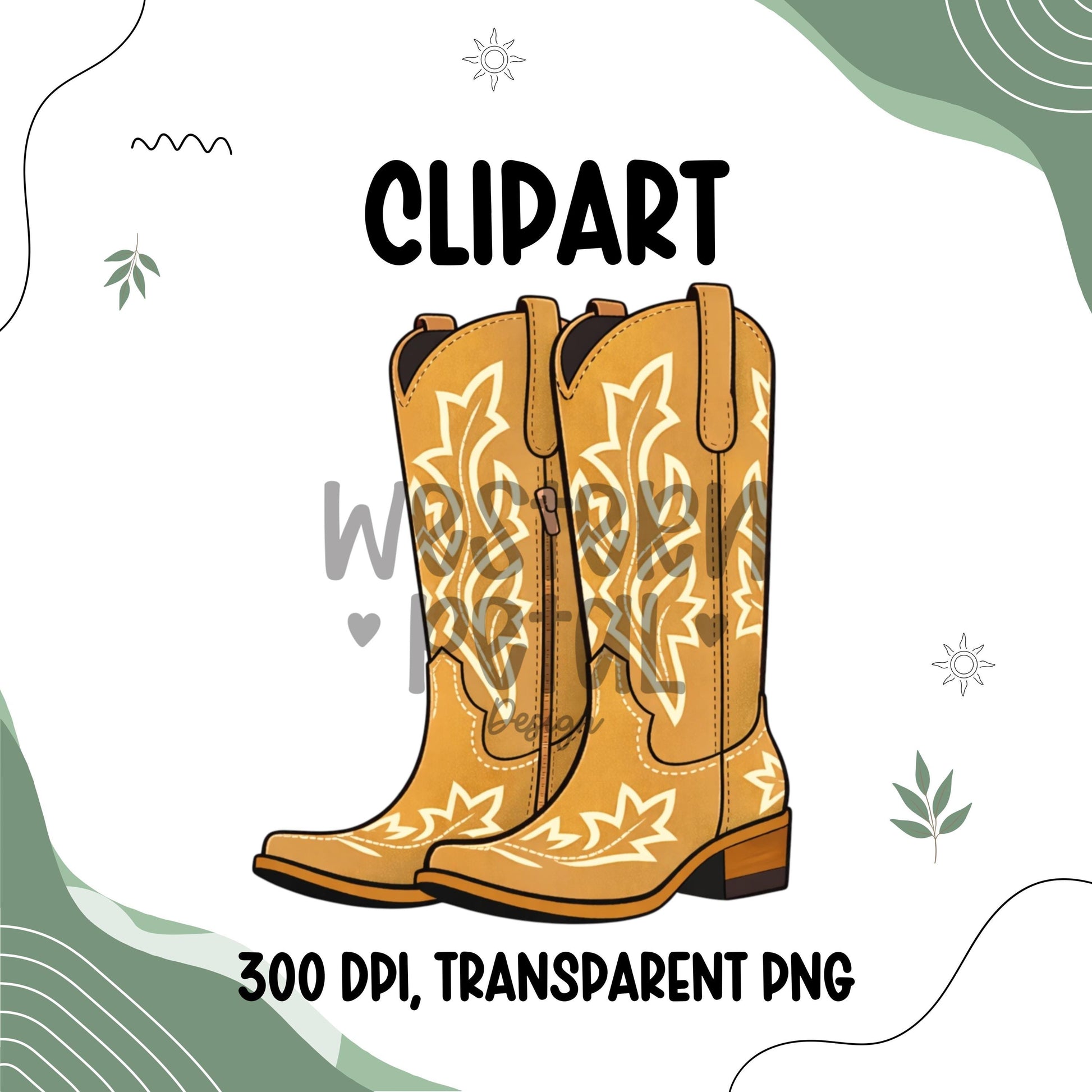 Cowgirl boots clipart PNG with western style design and transparent background for sublimation and craft projects