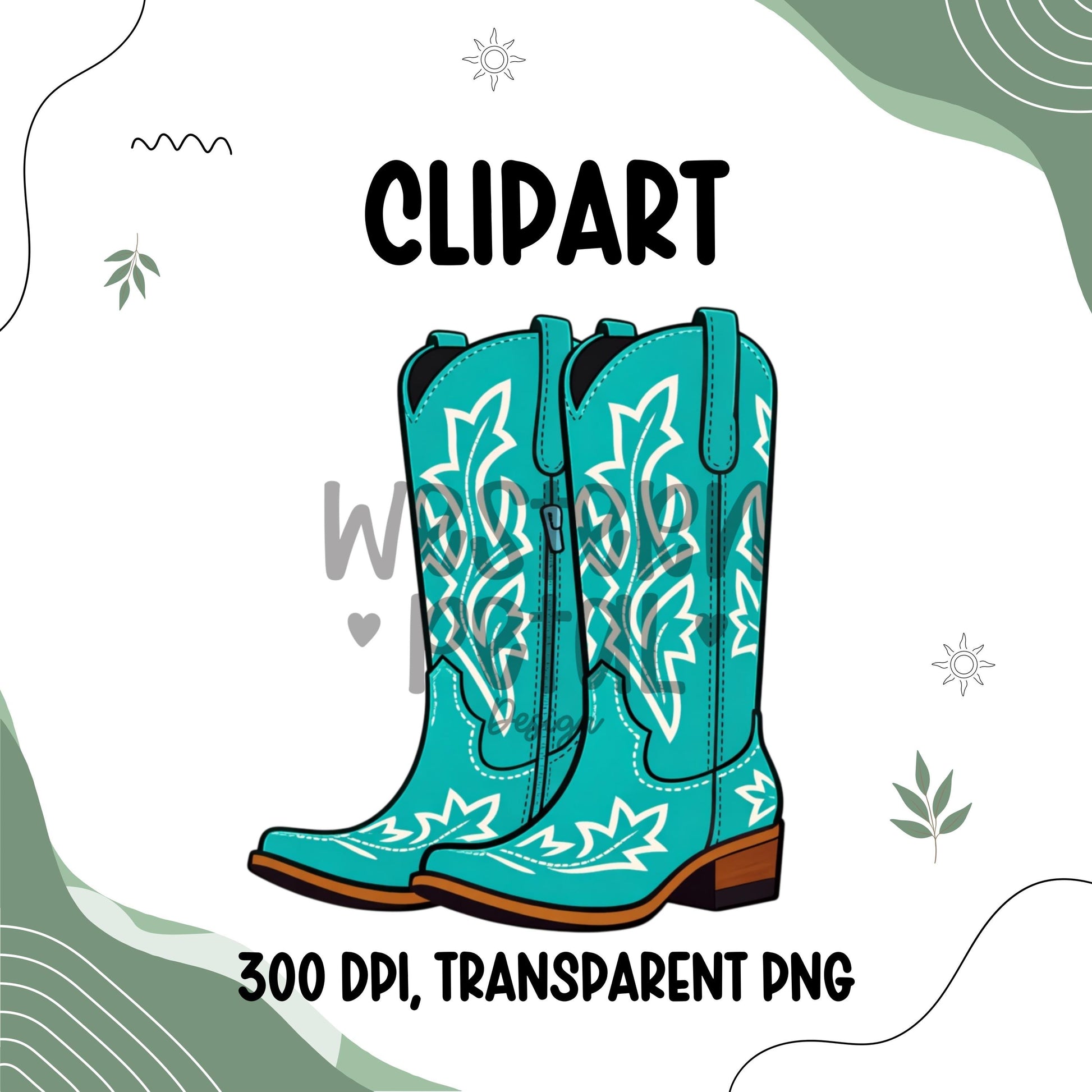 Cowgirl boots clipart PNG with western style design and transparent background for sublimation and craft projects