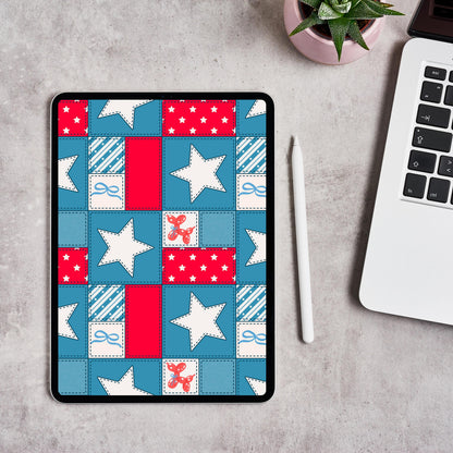 4th of July Seamless Pattern | Red White Blue Patchwork Digital Paper (12x12 PNG)