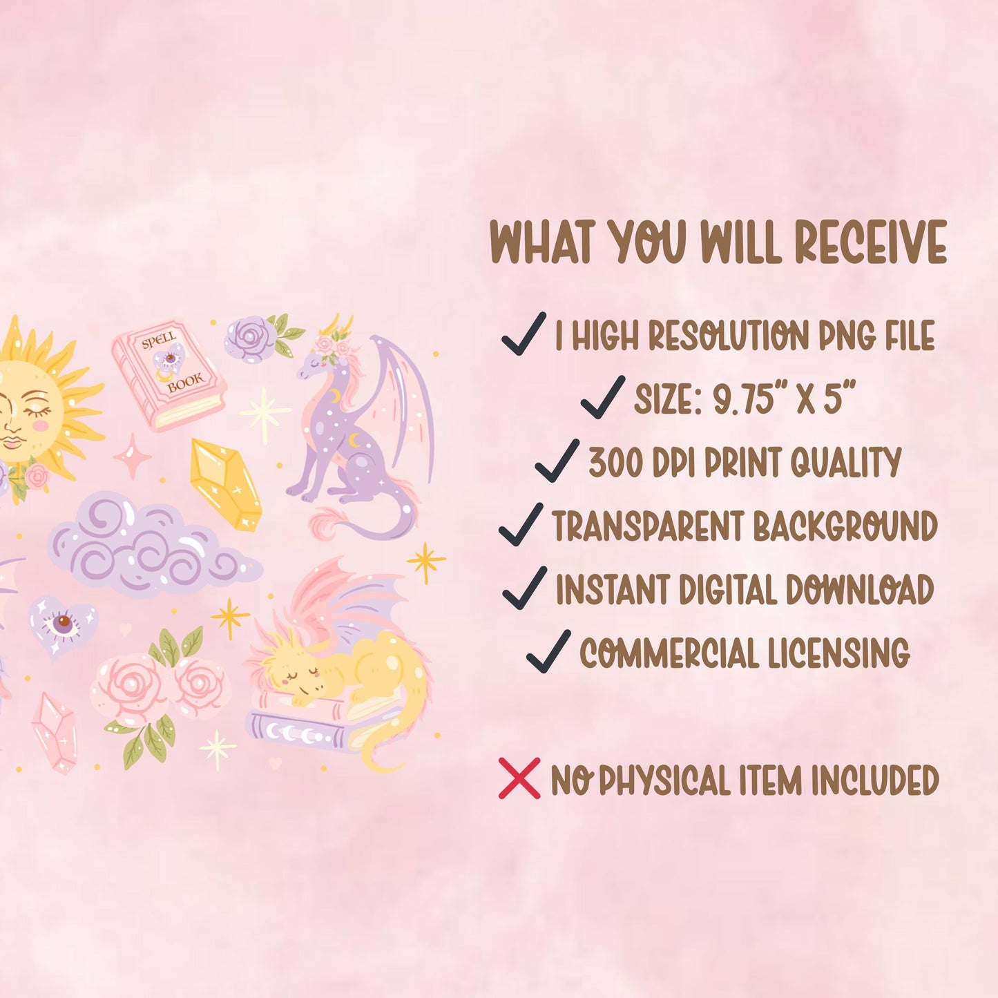 Pastel Dragon Glass Can Wrap PNG | Celestial Sun Moon Fantasy Tumbler Design (Digital Download)