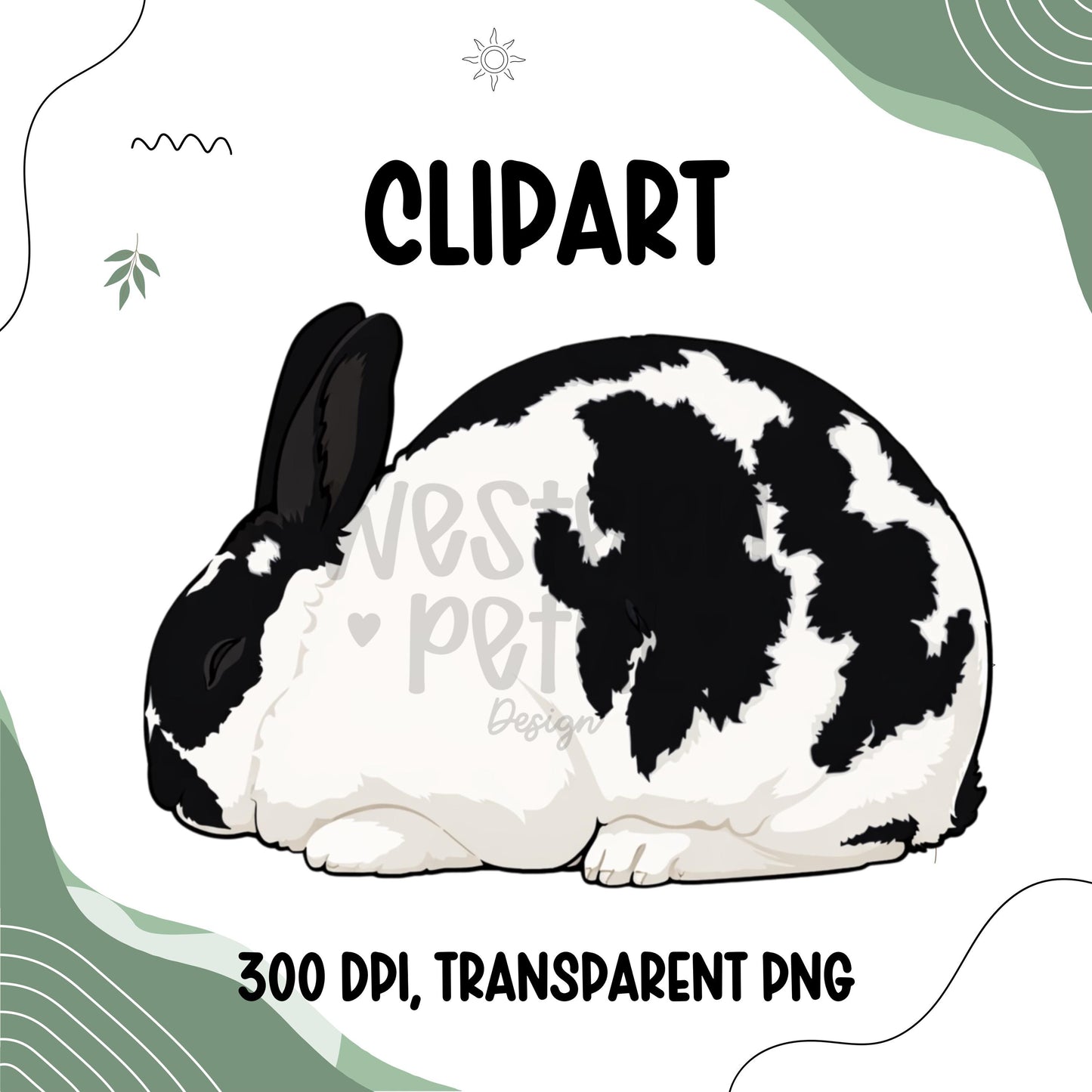 Show Bunny Clipart, Hand-Drawn Rabbit Illustration (PNG Digital Download)