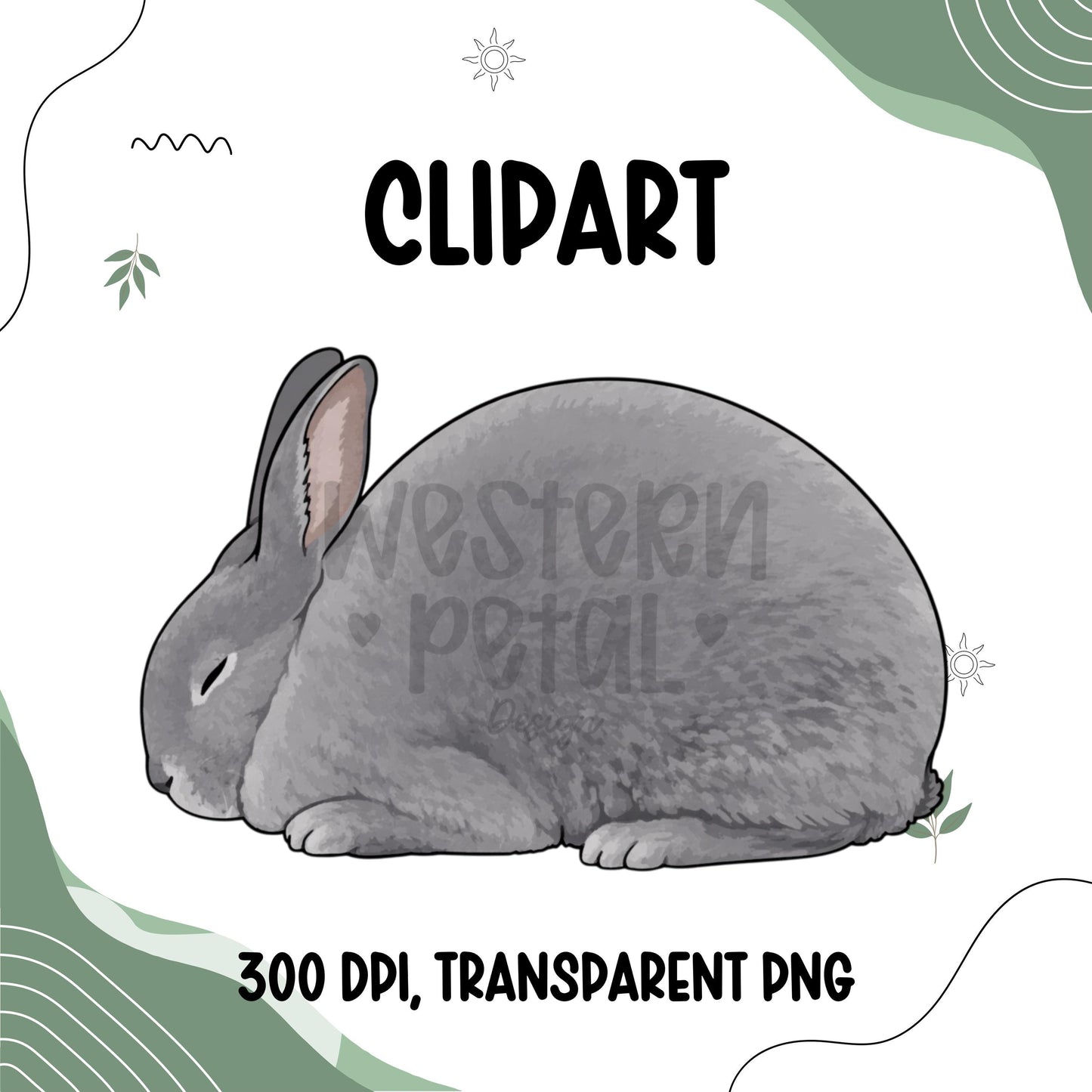 Show Bunny Clipart, Hand-Drawn Rabbit Illustration (PNG Digital Download)