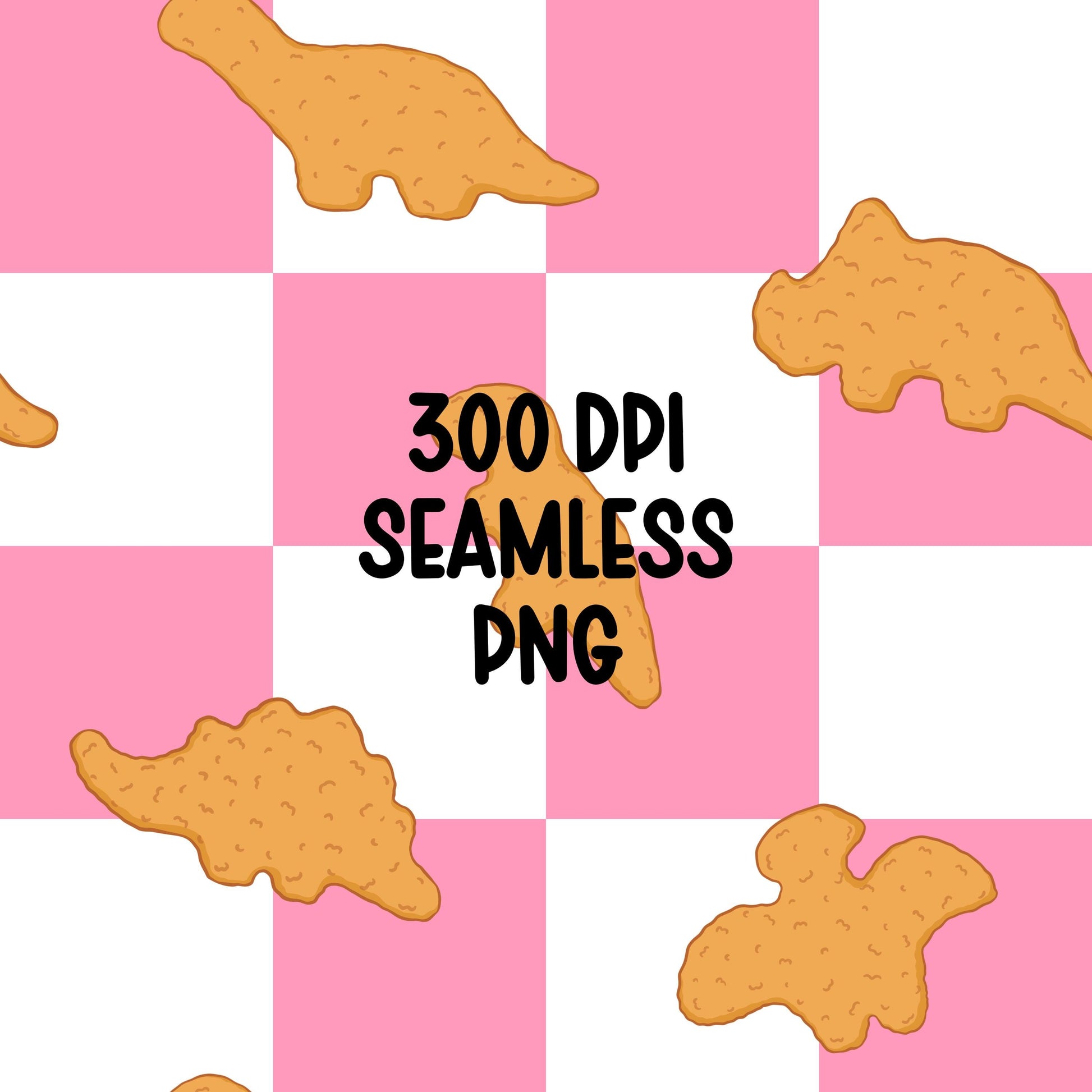 Dino Nugget Seamless Pattern PNG, Pink Checkerboard Dinosaur Chicken Nugget Food Digital Paper, Kids Snack Printable Background