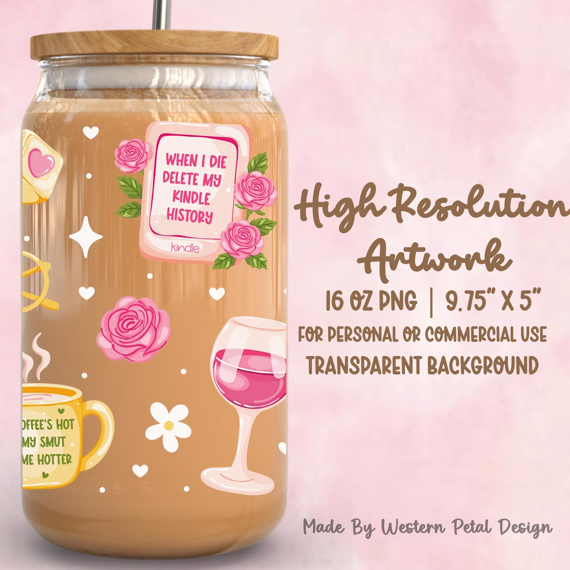 Spicy Book Reader Glass Can Wrap PNG | Romance Novel Lover Tumbler Design (Digital Download)