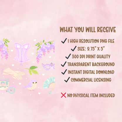 Regency Romance Glass Can Wrap PNG | Bridgerton Inspired Cottagecore Tumbler Design (Digital Download)