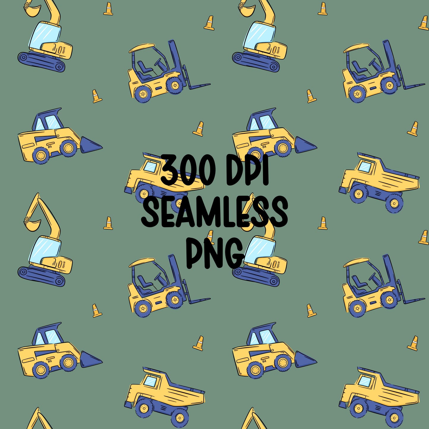 Construction Vehicles Seamless Pattern PNG, Excavator Dump Truck Digital Paper (Digital Download)