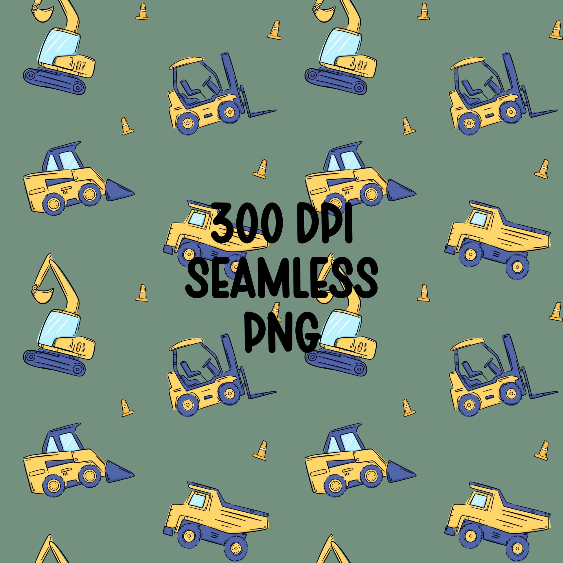 Construction Vehicles Seamless Pattern PNG, Excavator Dump Truck Digital Paper (Digital Download)