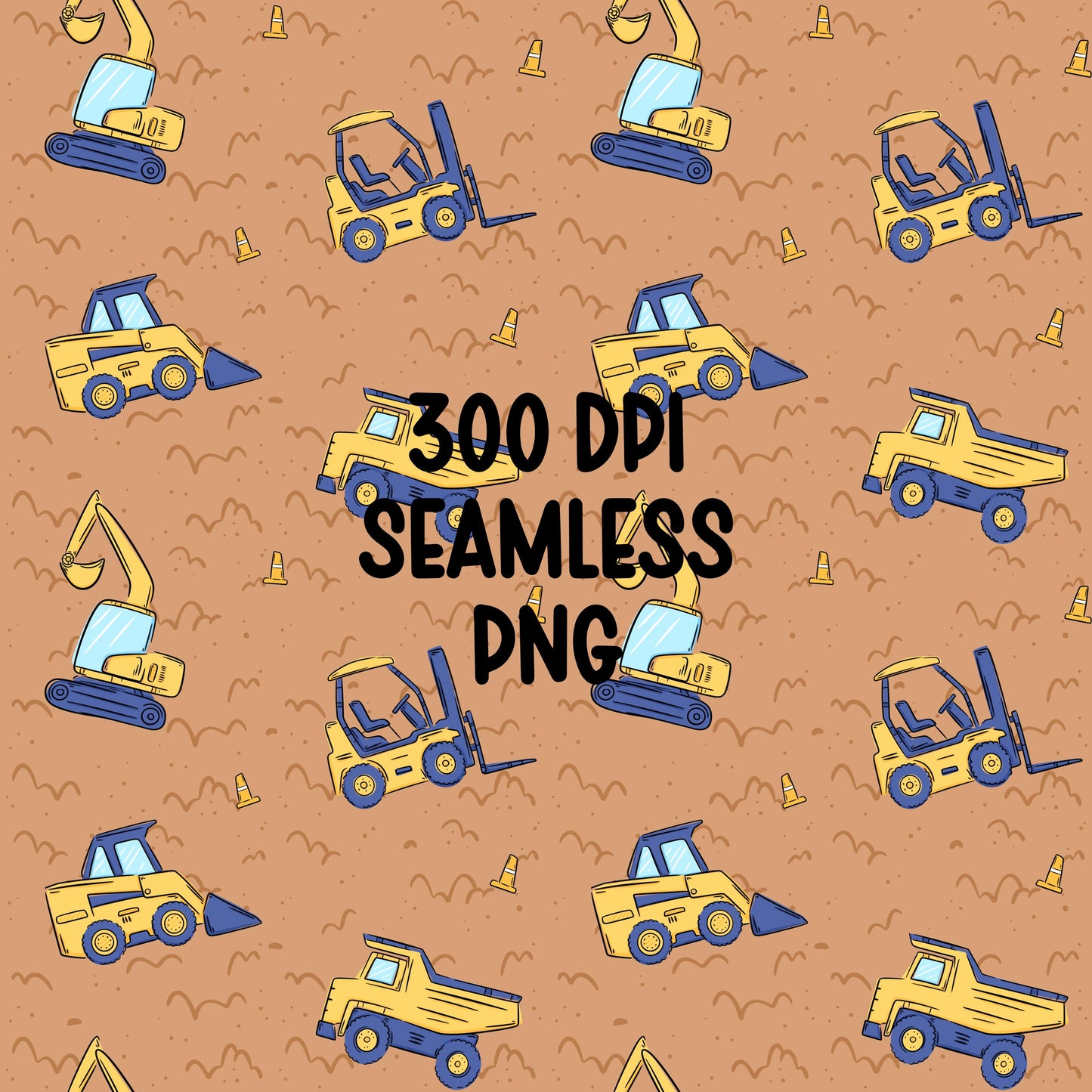 Construction Vehicles Seamless Pattern PNG, Excavator Dump Truck Digital Paper (Digital Download)