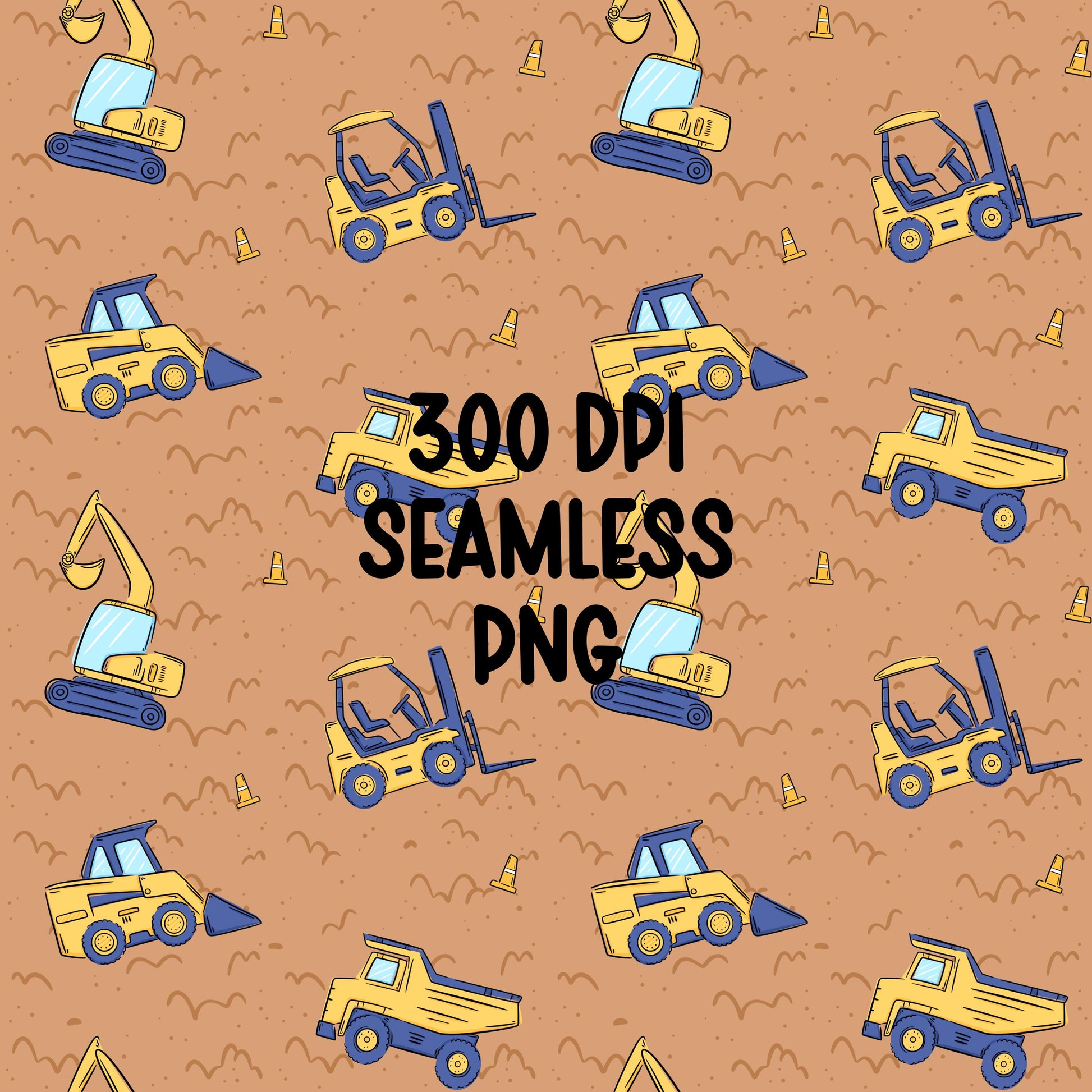 Construction Vehicles Seamless Pattern PNG, Excavator Dump Truck Digital Paper (Digital Download)
