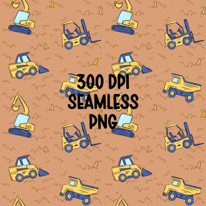 Construction Vehicles Seamless Pattern PNG, Excavator Dump Truck Digital Paper (Digital Download)