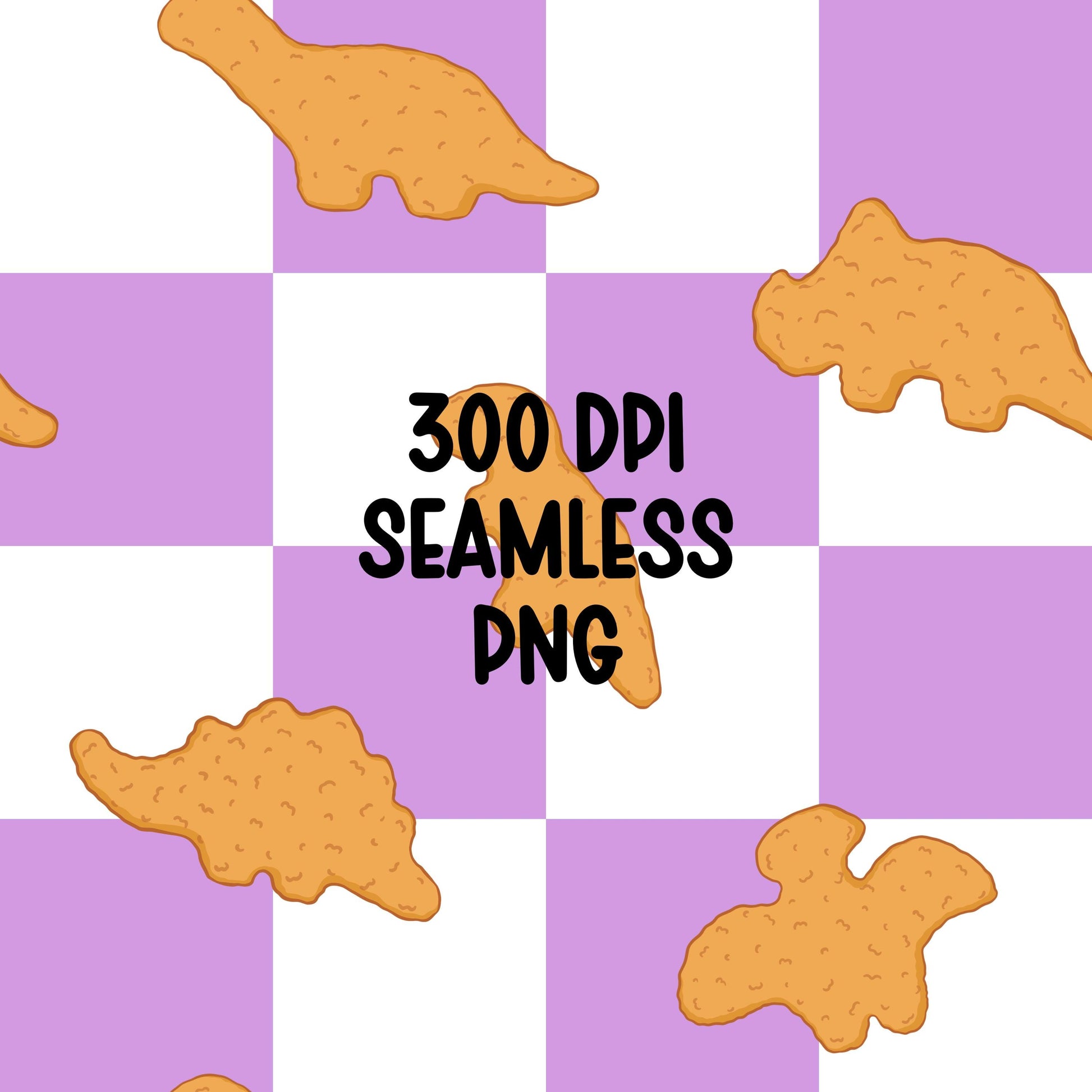 Dino Nugget Seamless Pattern PNG, Lavender Checkerboard Dinosaur Chicken Nugget Food Digital Paper, Kids Snack Printable Background
