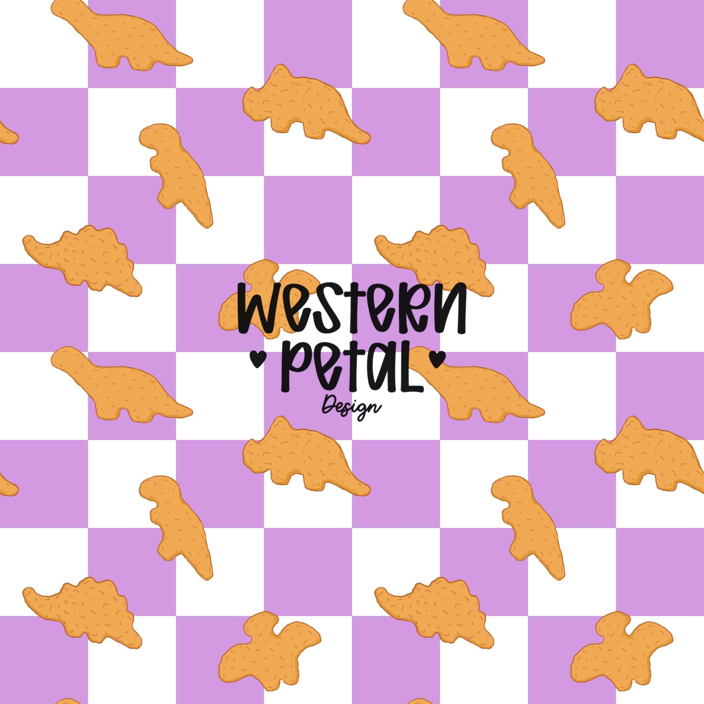 Dino Nugget Seamless Pattern PNG, Lavender Checkerboard Dinosaur Chicken Nugget Food Digital Paper, Kids Snack Printable Background