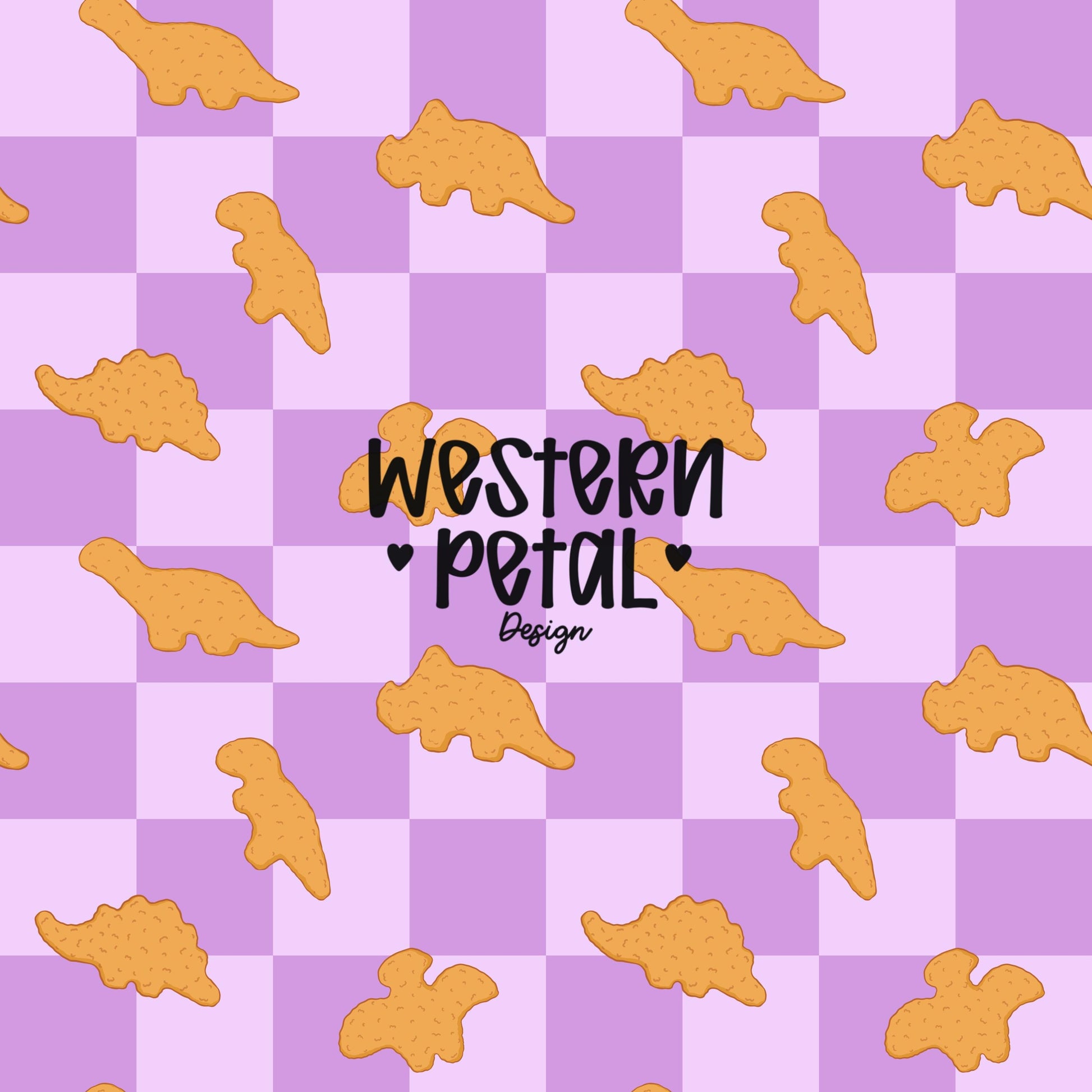 Dino Nugget Seamless Pattern PNG, Lavender Checkerboard Dinosaur Chicken Nugget Food Digital Paper, Kids Snack Printable Background