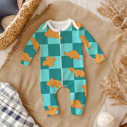 Dino Nugget Seamless Pattern PNG, Teal | Turquoise Checkerboard Dinosaur Chicken Nugget Food Digital Paper, Kids Snack Printable Background