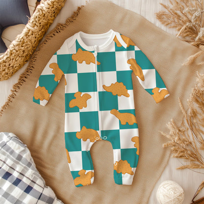 Dino Nugget Seamless Pattern PNG, Teal | Turquoise Checkerboard Dinosaur Chicken Nugget Food Digital Paper, Kids Snack Printable Background
