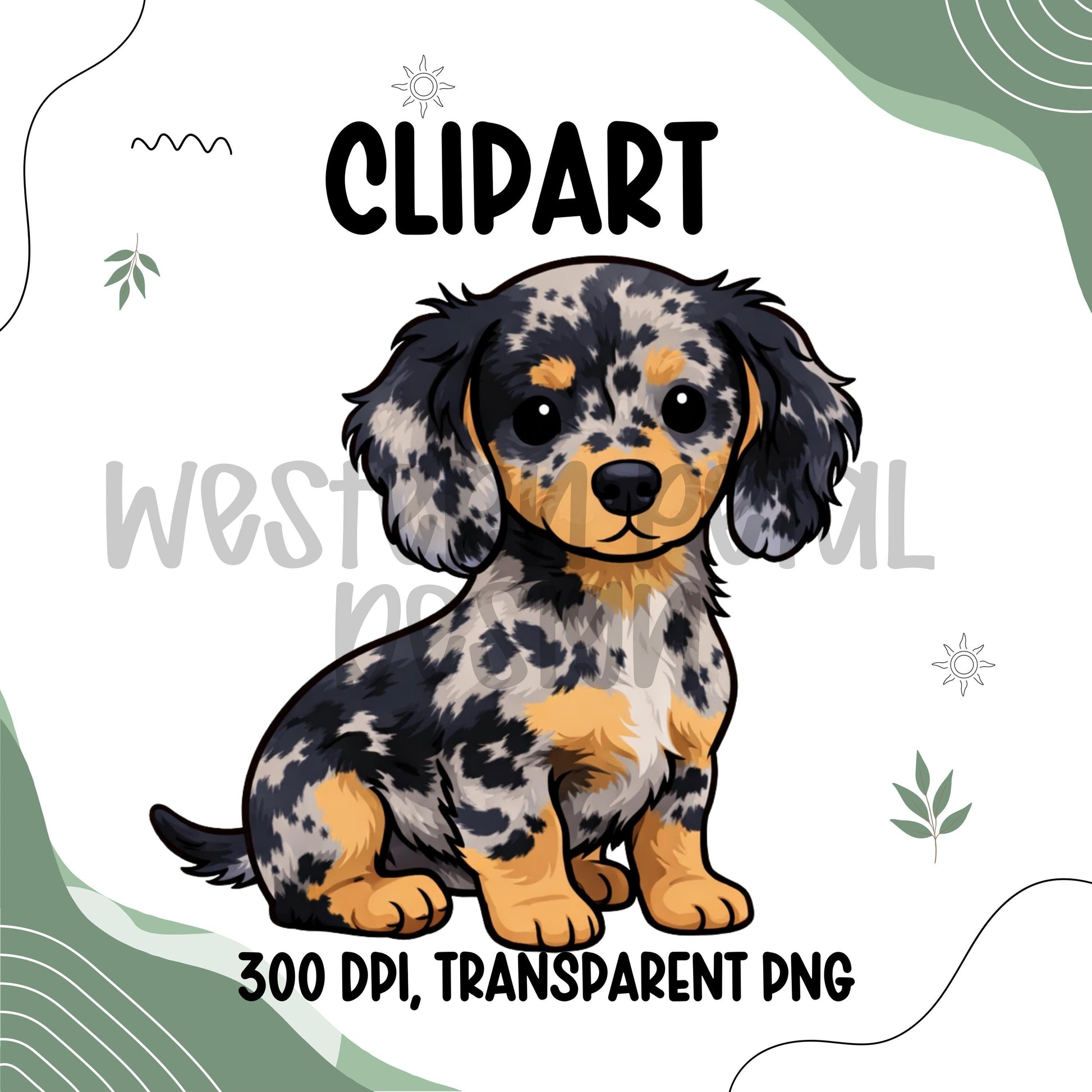 merle dachshund clipart, dapple dachshund png, cute dachshund illustration, dog clipart transparent background, pet clipart digital download