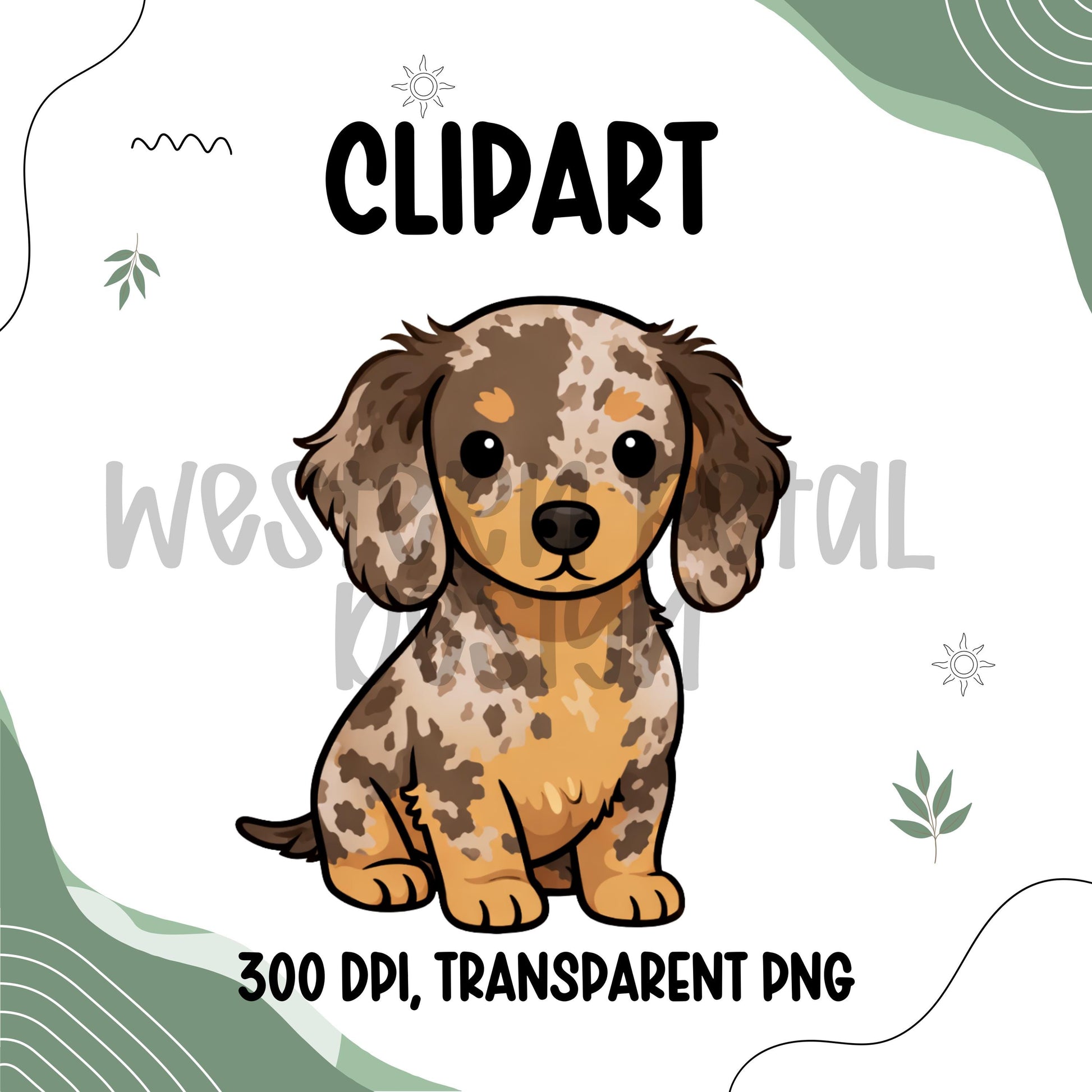 merle dachshund clipart, dapple dachshund png, cute dachshund illustration, dog clipart transparent background, pet clipart digital download