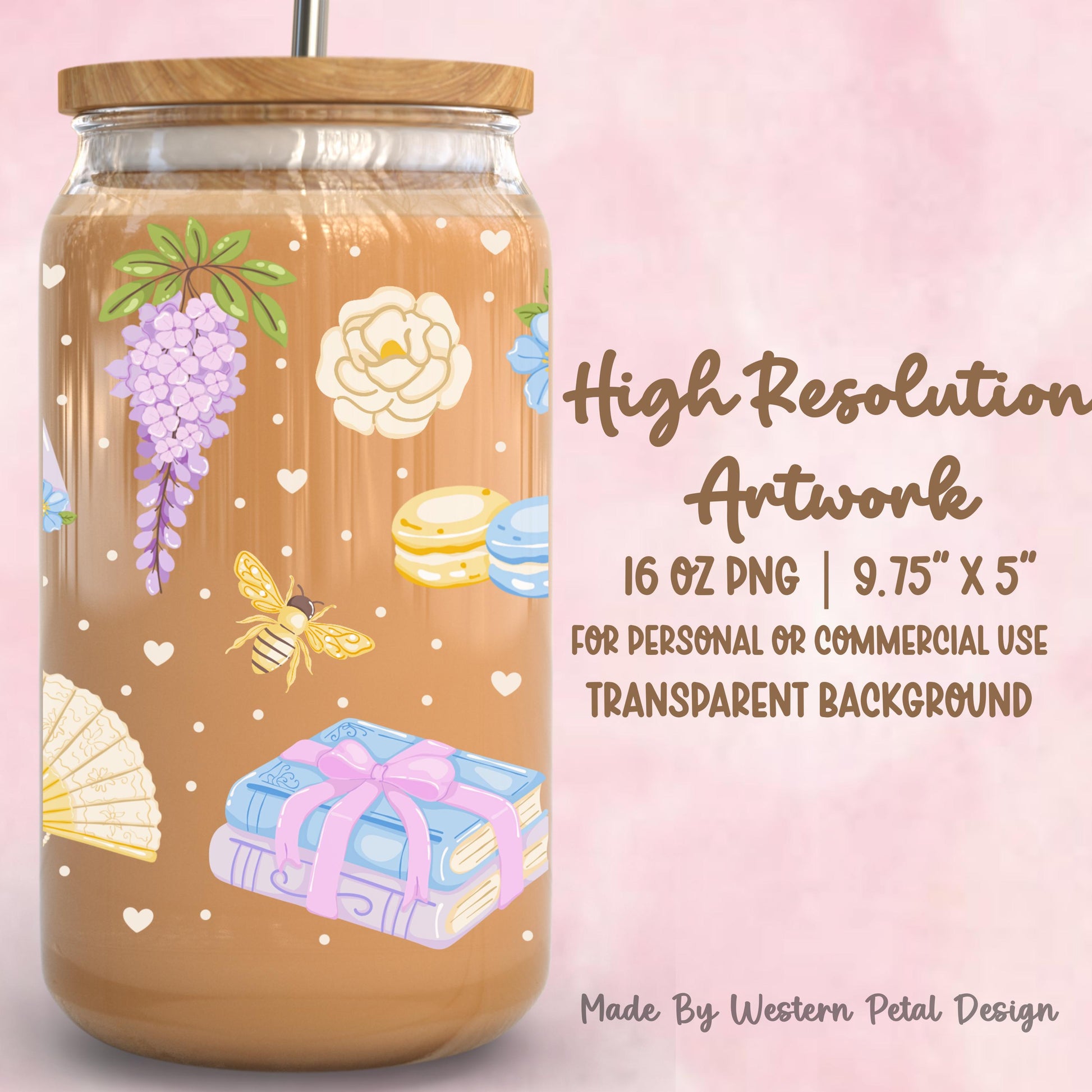 Coquette Tea Party Glass Can Wrap PNG, Cottagecore Swan Macaron Tumbler Design (Digital Download)