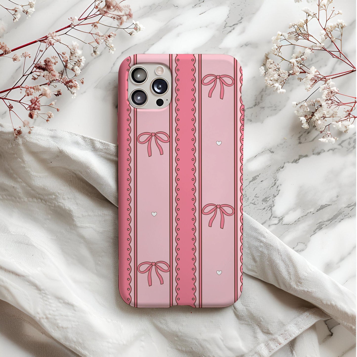 Pink Scallop Stripe Pattern, Girly Hearts Fabric, Seamless Nursery Design (Digital Download)
