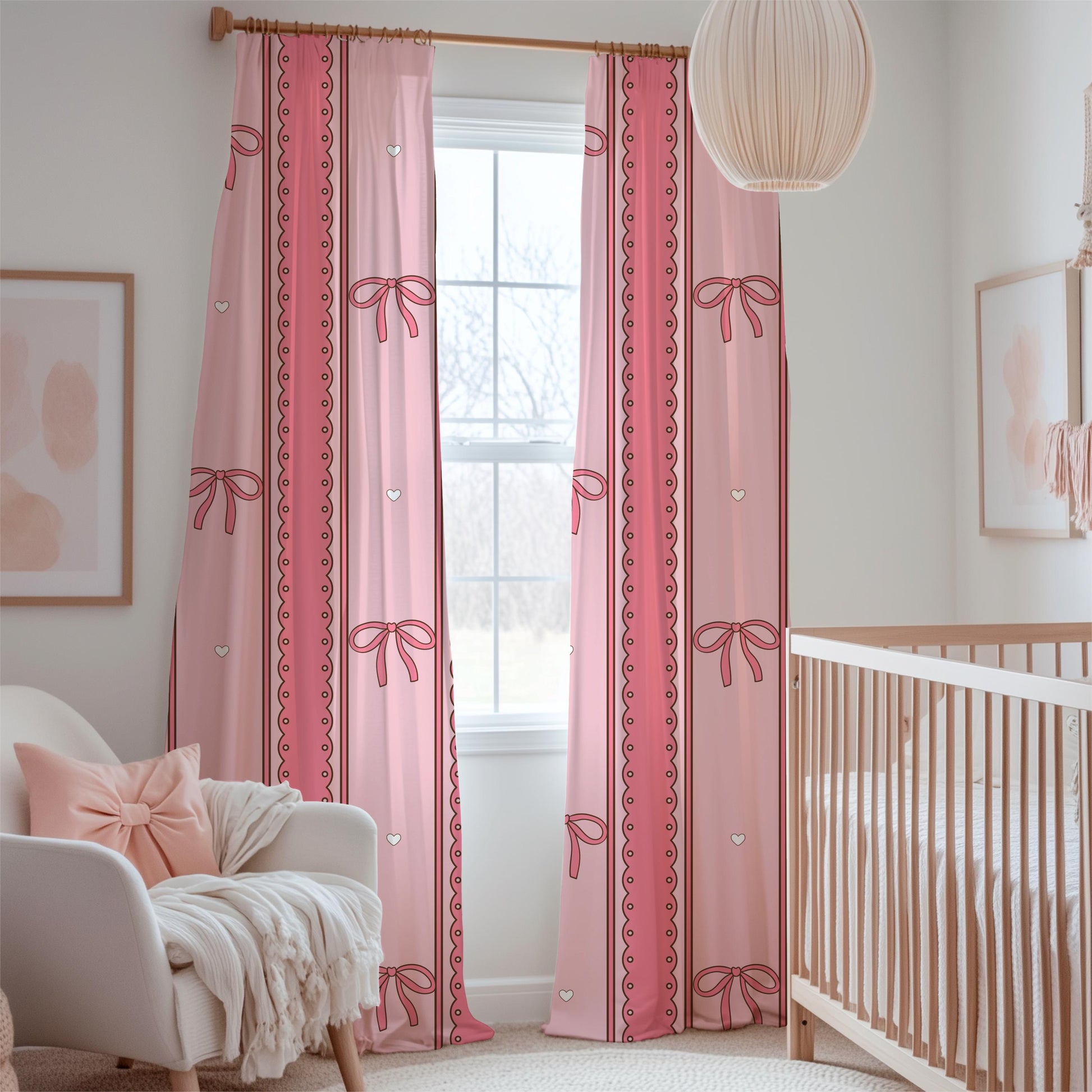 Pink Scallop Stripe Pattern, Girly Hearts Fabric, Seamless Nursery Design (Digital Download)