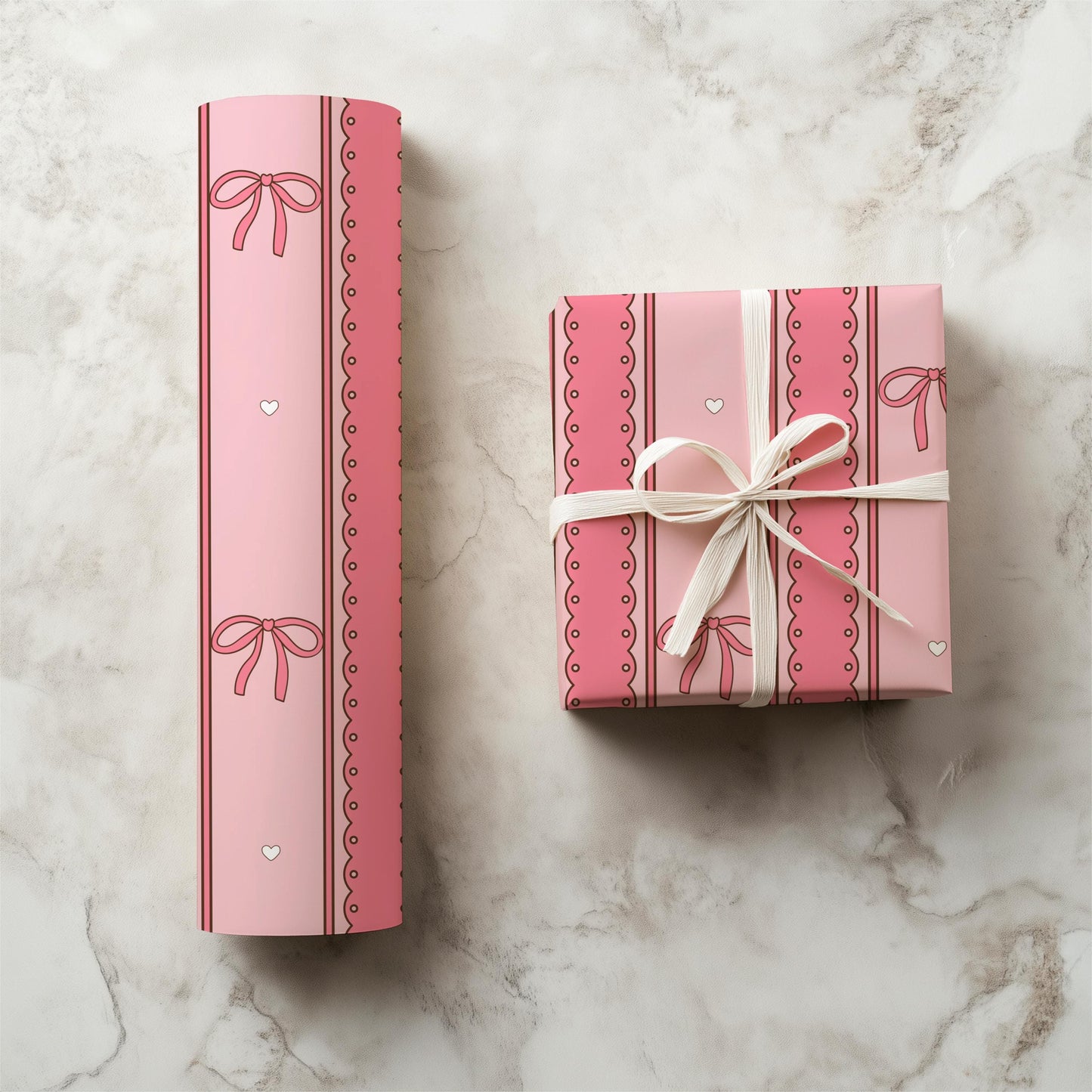 Pink Scallop Stripe Pattern, Girly Hearts Fabric, Seamless Nursery Design (Digital Download)