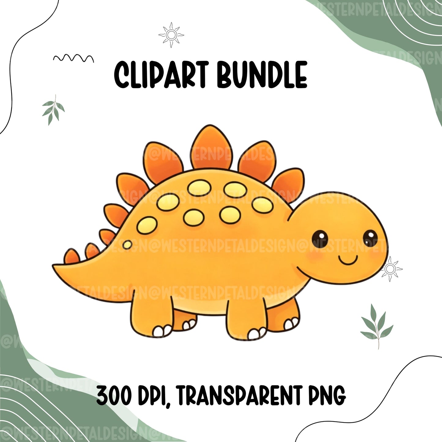 Dinosaur Clipart Bundle PNG | Cute Dino Clipart T Rex Triceratops Stegosaurus Pterodactyl | Kids Dinosaur Graphics | 300 DPI Commercial Use