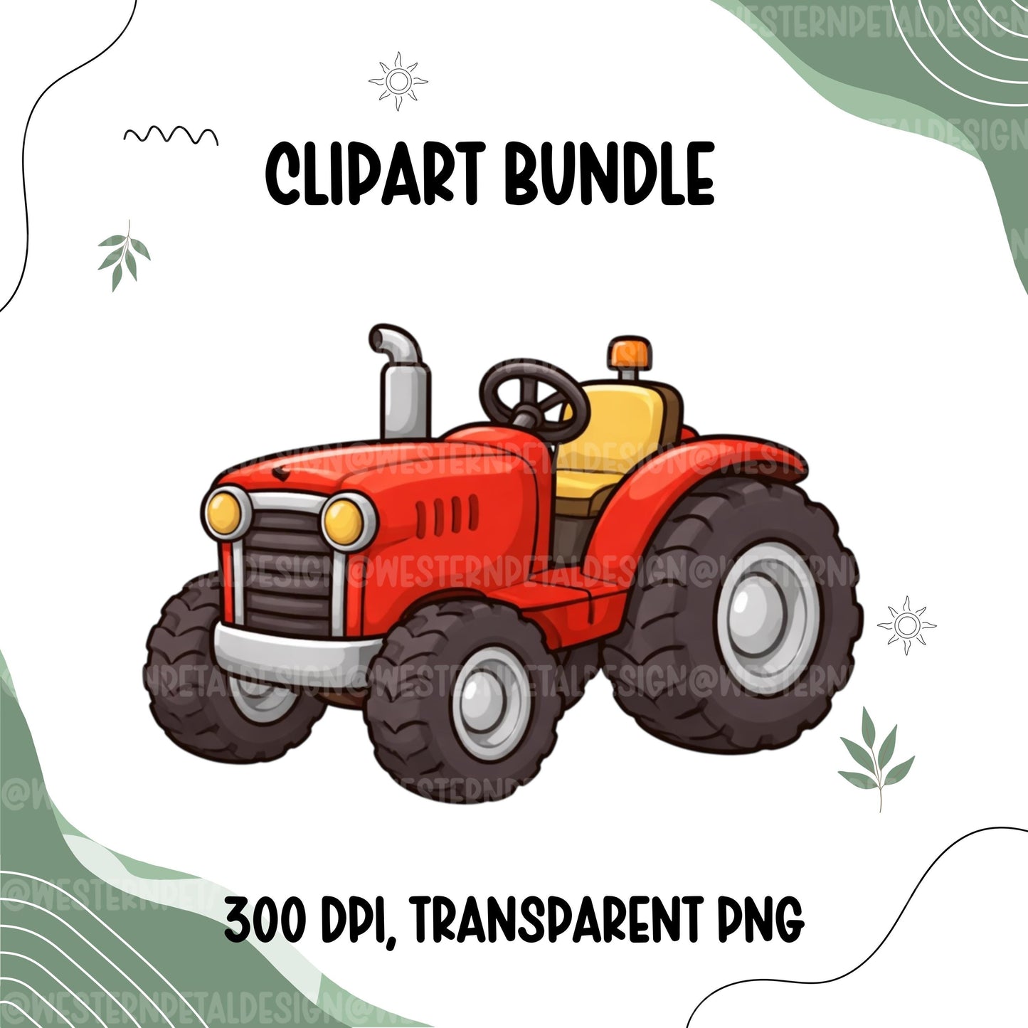 Farm Animal Clipart Bundle PNG | Cute Barnyard Animals Cow Pig Chicken Goat Sheep Horse Tractor | Kids Farm Graphics | 300 DPI Transparent