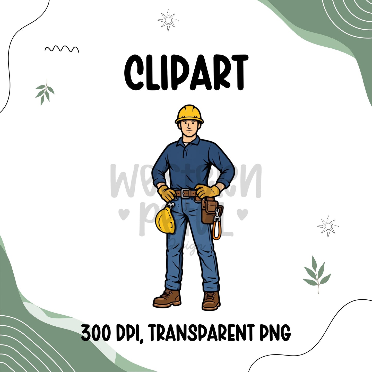 Lineman Clipart Bundle Electrician Worker PNG Utility Pole Tools Hard Hat Gloves Rope Pliers 300 DPI Transparent PNG