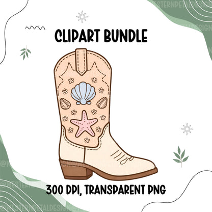 Coastal Cowgirl Clipart Bundle PNG | Western Beach Clipart, Seashell Cowgirl Graphics, Summer Western PNG, Surf Rodeo, Commercial Use
