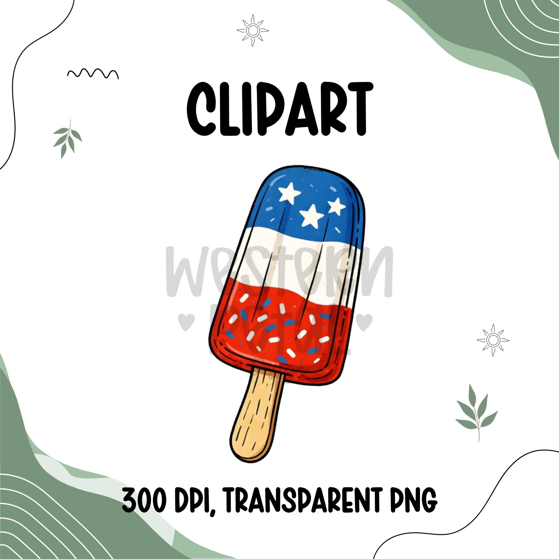 4th of July Clipart Bundle PNG Patriotic Clipart USA Summer Graphics Red White Blue Cowboy Western Commercial Use