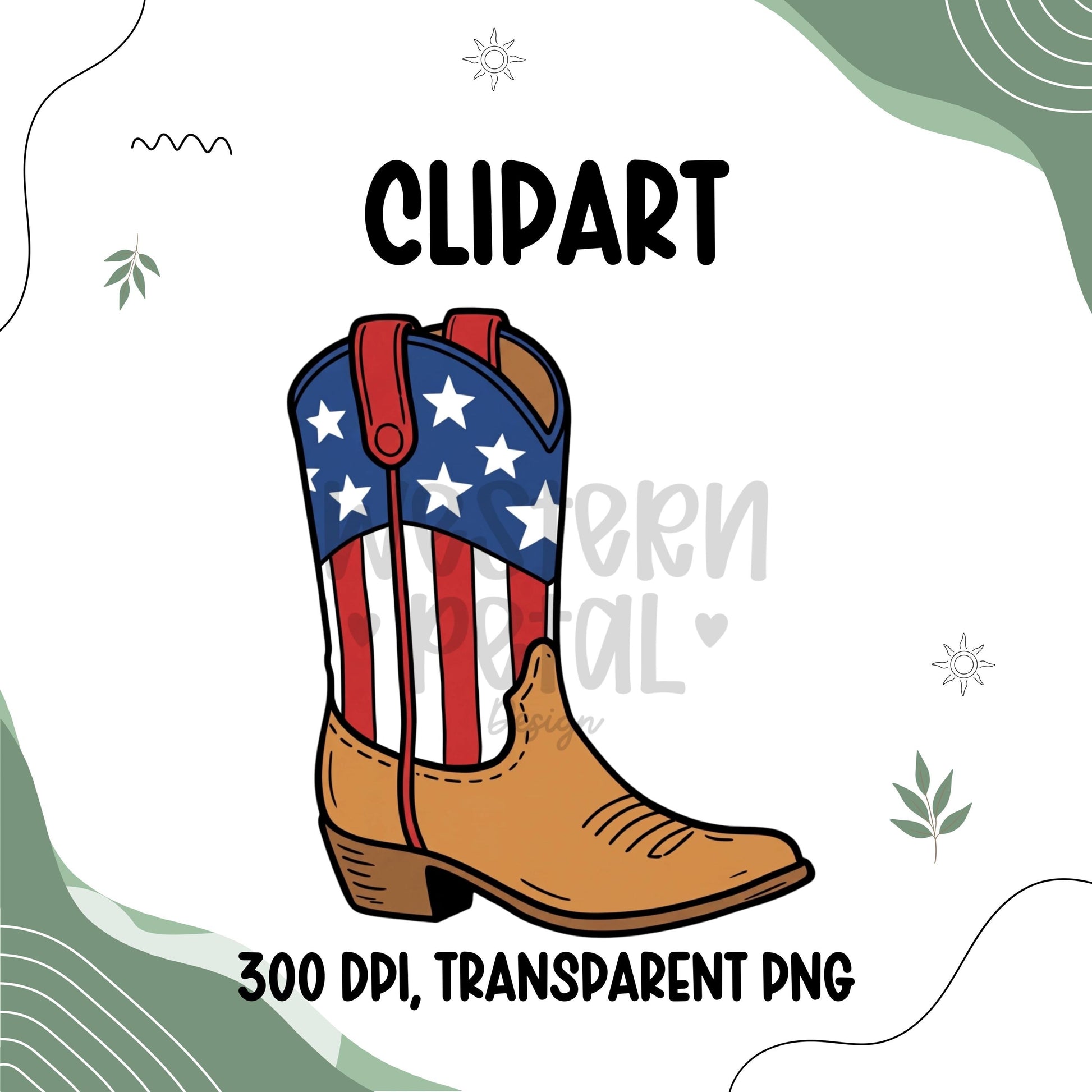 4th of July Clipart Bundle PNG Patriotic Clipart USA Summer Graphics Red White Blue Cowboy Western Commercial Use